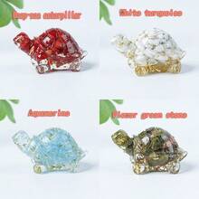 1 件天然水晶碎片树脂模具乌龟雕像疗愈宝石金箔奥根乌龟雕像雕塑口袋石适用于家庭办公室风水装饰收藏饰品