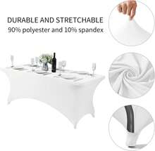 6 Pack Spandex Table Cover For 6FT Table Universal Fitted Stretch Tablecloth For Party, Banquet, Wedding And Events-White - 白色 - 查看 7
