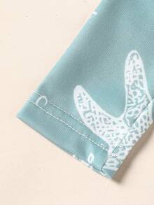 Traje de baño de una pieza para bebés/recién nacidos niños con estampado digital de estrella de mar, cuello redondo, manga larga y cierre delantero para vacaciones informales - Verde - Ver 5