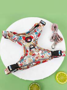 1pc Daisy Flower Print Pet Harness Set, Daisy Flower Print Pattern, Summer Breathable Mesh Material With Reflective Stripe, Adjustable Non-Choke Cat/Dog Harness And Leash Set, Suitable For Small/Medium Pets