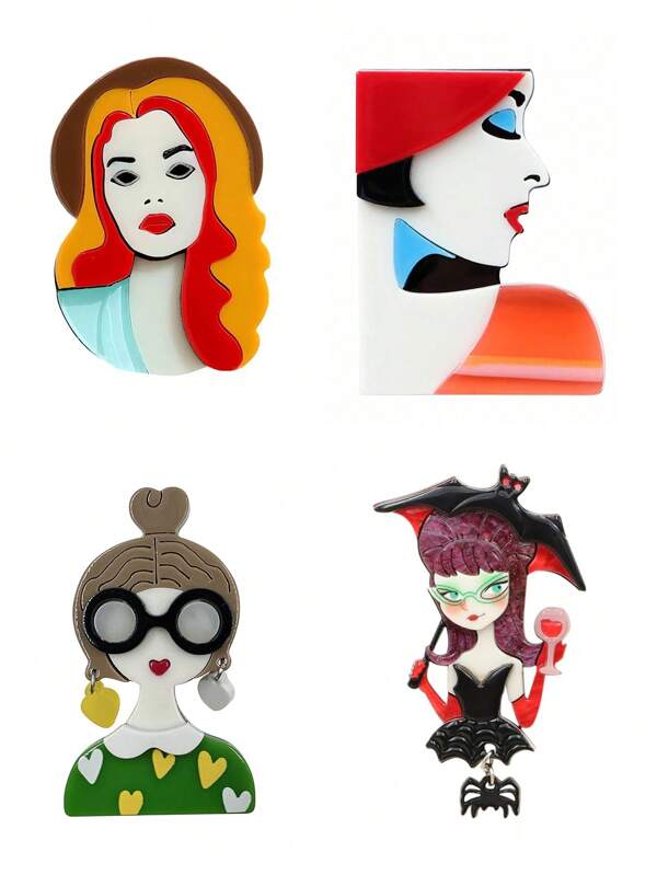 قطعة واحدة من دبوس الأكريليك المنحوت بشكل يدوي لرأس شخصية كرتونية ممتازة العنقري بطراز عتيق