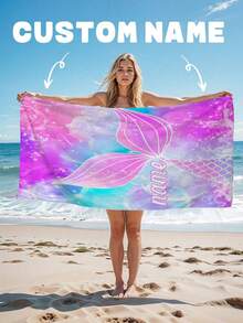 1 件个性化美人鱼尾巴沙滩巾 - 沙滩设计，超强吸水和游泳毛巾，非常适合海滩、游泳、露营和旅行，沙滩必备 | 美人鱼尾巴主题 | 涤纶毛巾，沙滩配饰，适合所有场合 - 彩色 - 查看 17