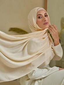 1pc 180*70CM Scarf Texture Crinkled Satin Crepe Crinkled Shawls And Wraps Silk Feeling Chiffon Hijab Women Long Hair Scarves Braids Soft Headscarf Headbands Scarf Bandana Beach Cover Up Sarong Satin Hijab Daily Life Evening Travel Wedding Party Bridal - Baby Pink - View 4