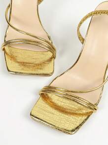 Women's Pointed Toe Metallic Gold Stiletto Heel Sandals, Sexy Party Fashionable Minimalist Design, Comfortable High Heels, Elongate Legs