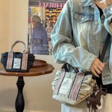Oriental Fashion Street Fashion Bag Ruffled Jacquard Shoulder Bag With Shoulder Strap Rope Can Be Diagonal Span Can Be Shoulder Back