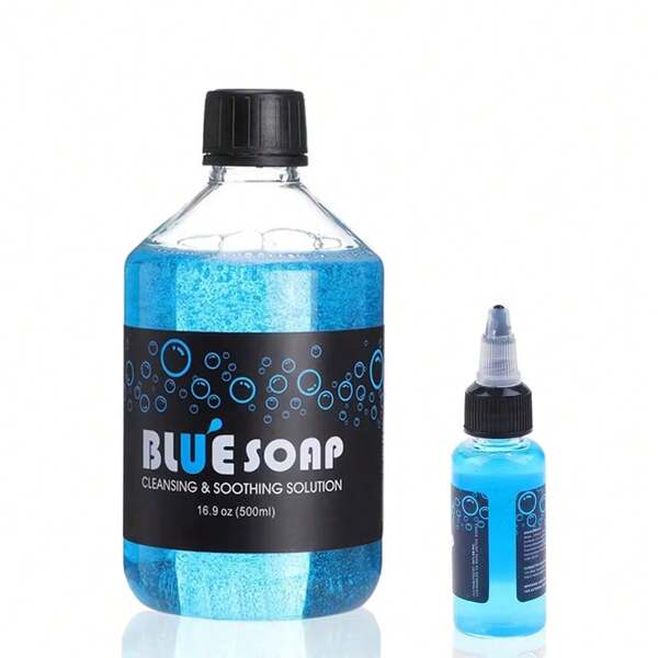 NAOM- Blue Tattoo Liquid Soap, Tattoo Sanitising Foam Cleaner, Tattoo Cleaning Fluid, Available In 40ml (1.35oz) And 500ml (16.67oz) Sizes, Gentle Foaming Formula, Hypoallergenic, Suitable For Most Skin Types, Suitable For Both Professional And Personal Use, Cleansing Tattoo Care Accessories For Tattoo Studios And Artists.