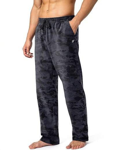 Men's Cotton Yoga Sweatpants Athletic Lounge Pants Open Bottom Casual Jersey Pants Men With Pockets, Activewear