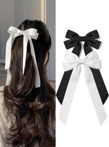 2Pcs Silky Satin Hair Bows And Ribbons Alligator Clips For Ponytail Holders, Hair Accessories For Girls, Toddlers, And Teens