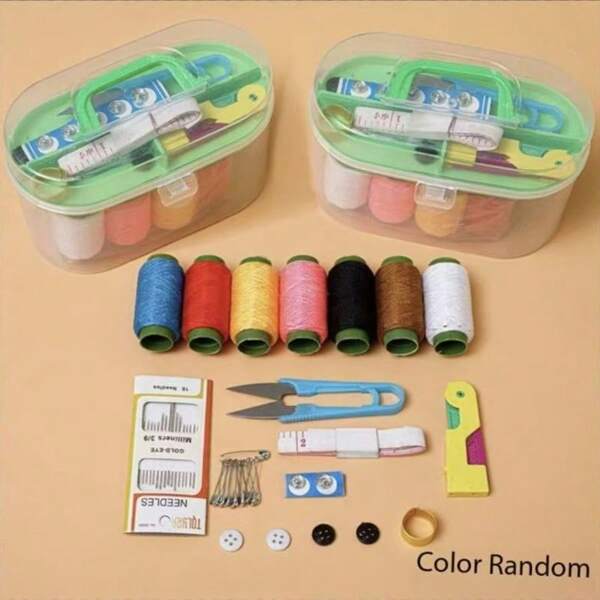 46pcs Needlework Kit Set, Household Needlework Box, Portable Large Three-Layer Handmade Needlework Storage Box, High-End