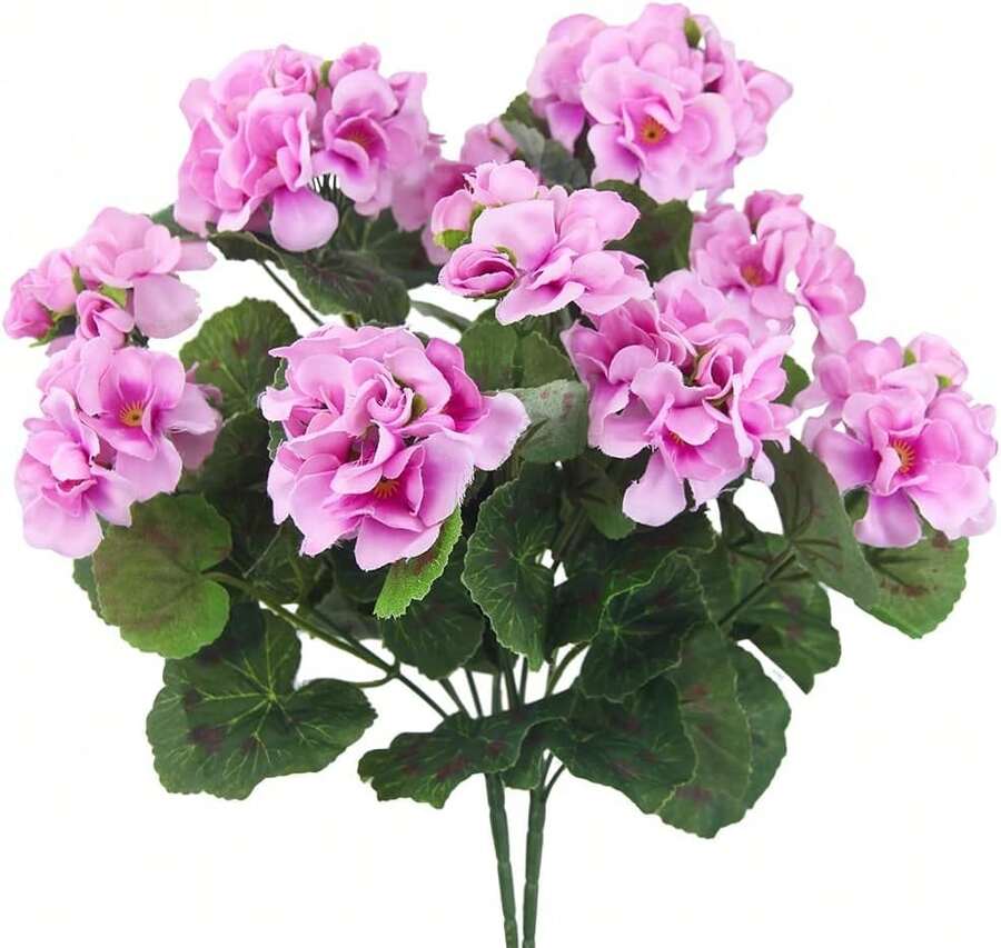 2 Pcs Geranium Artificial Flowers Pink Artificial Geraniums Bush UV Resistant Faux Geraniums Silk Flowers Outdoor Plant Geraniums For Floral Home Decor Indoor Garden Patio Grave Cemetary Vase - 粉色 - 查看 1