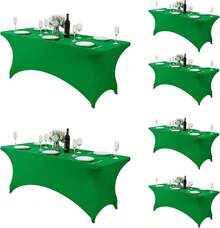 6 Pack Spandex Table Cover For 6FT Table Universal Fitted Stretch Tablecloth For Party, Banquet, Wedding And Events-Emerald - Multicolor - View 1