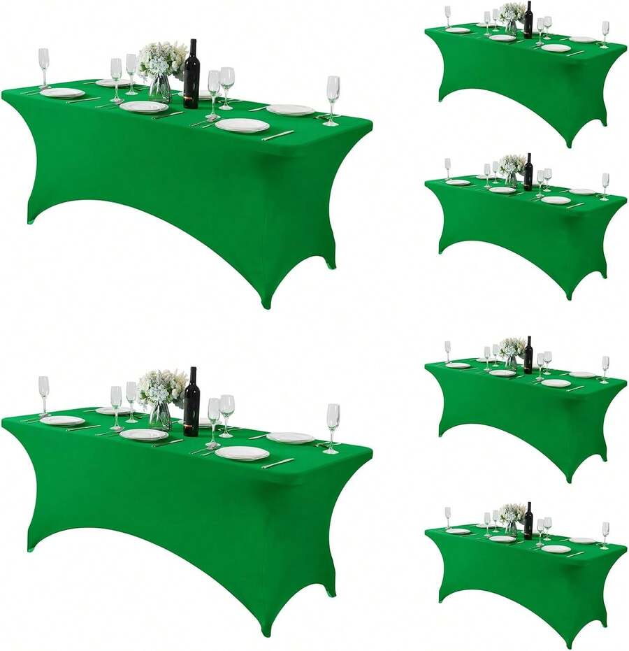 6 Pack Spandex Table Cover For 6FT Table Universal Fitted Stretch Tablecloth For Party, Banquet, Wedding And Events-Emerald - Multicolor - View 1