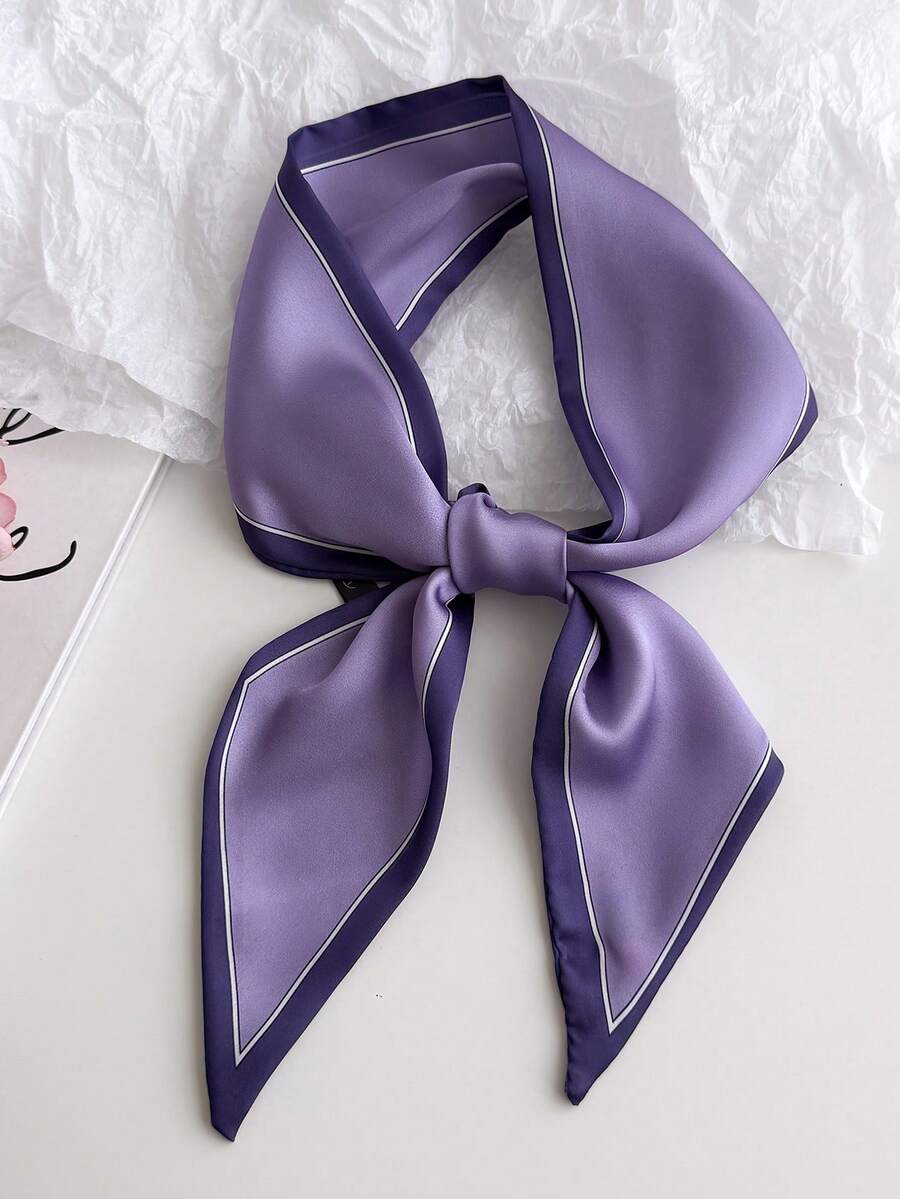 1 Pieza Pañuelo Para Mujer De Moda Decorativo Y Sencillo, Con Una Cinta Larga De Banda Estrecha Y De Color Sólido De Doble Cara - Morado - Ver 1