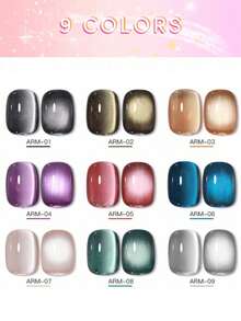 Miss Leia 9件装15ml夏季美甲闪光水晶玻璃珠瓷白色猫眼凝胶指甲油新款小灯泡水晶猫眼高密度月光白磁性指甲油流行色凝胶清漆初学者美甲半永久可浸泡UV LED固化适用于美甲沙龙套装DIY家居节日女士礼物美甲