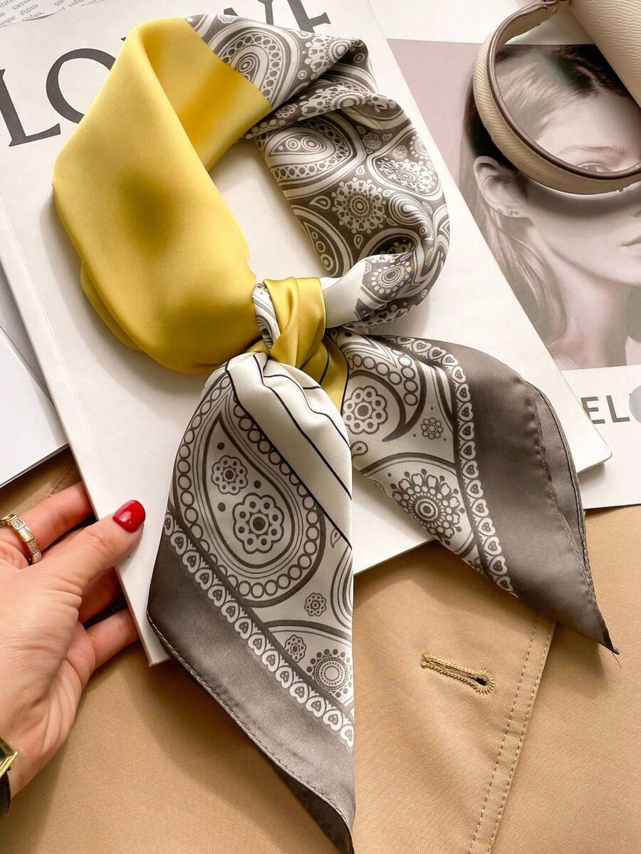 1 件优雅波西米亚风格佩斯利印花缎面围巾/头巾 - Y - 查看 1