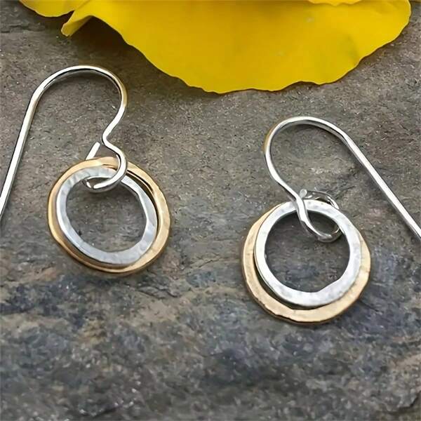 Boho Style Hollow Double Hoop Pendant Earrings, Women Party Jewelry Gift