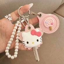 Sanrio Hello Kitty süßer Schlüsselanhänger von Sanrio, wassertropfensensitiv, wasserdichtes Design, Schutzabdeckung für Zugangskarten, geeignet für jeden Schlüsseltyp, kommt mit Schlüsselschutzbeutel, hochwertig schöner Katzenstil, geeignet als Geschenk für Liebhaber oder Familie, eine kleine Überraschung für sie, Schulbedarf, mit bestickten Sanrio Anime Aufklebern [Rückkehr zur Schule Saison] [Halloween]