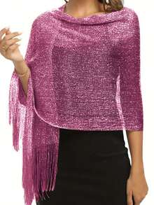 紫红色闪亮金属披肩优雅薄款透气流苏围巾女派对宴会礼服外搭披肩