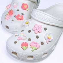 12pcs Cherry Blossom Themed Hole Decoration Shoe Charms - Pink & White Flowers, Romantic Spring Shoe Ornaments - Pink - View 5