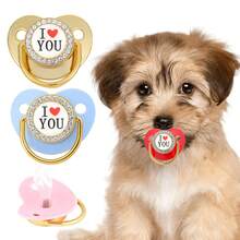 1 Shiny Diamond Shaped Silicone Pet Chew Toy, I Love You Letter Pattern, With Dust Cover, Used To Relieve Dog Anxiety, Reliable, Suitable For All Breeds, Daily Companions, Holiday Gifts, Chew Toy | Shiny Design | Chew Toy - Multicolor - View 2