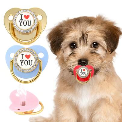 1 glänsande diamantformad silikon tuggleksak för husdjur, bokstavsmönster i "Jag älskar dig", med dammskydd, används för att lindra hundångest, pålitlig, lämplig för alla raser, dagliga följeslagare, julklappar, tuggleksak | glänsande design | tuggleksak