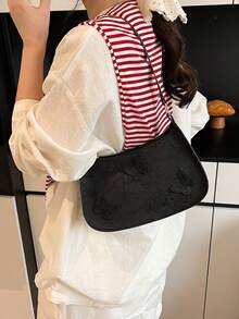 Random Lace Butterfly Decor Crescent Shoulder Bag For Women - Black - View 6