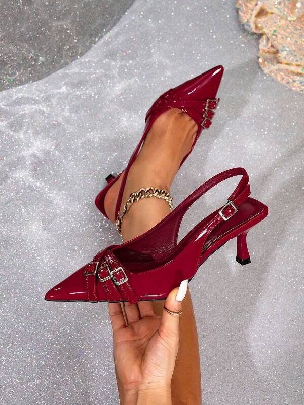 2025 Summer Metallic Buckle Strap Peep Toe Stiletto High Heel Sandals, Unique Design Lady-Like Heels