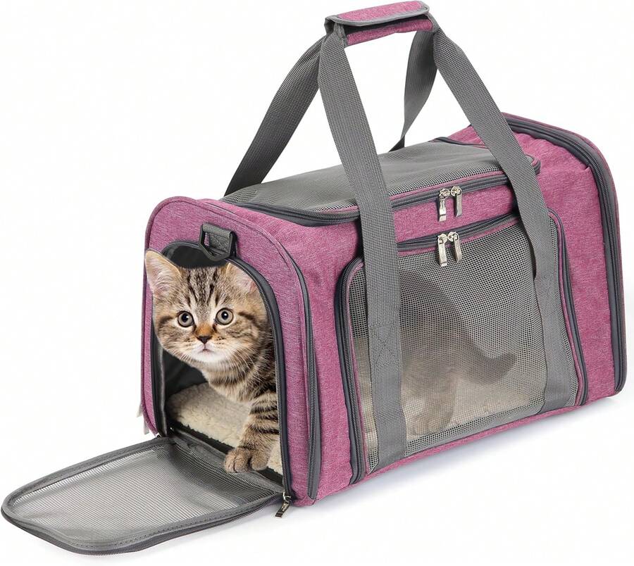 Transportín para mascotas, color rosa, transportín blando para gatos y perros, bolsa para viajar - Rosa Fucsia - Ver 1