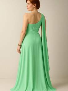 Bridesmaid Dress For Party Guests Reception Graduation Without Shine Cape Sleeve In Fluity - Mint Green - View 2