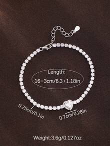 1pc 925 Silver Heart Diamond Bracelet, Pave Design Luxury Jewelry, Suitable For Commute, Date, Party, Quality Gift - Silver - View 4