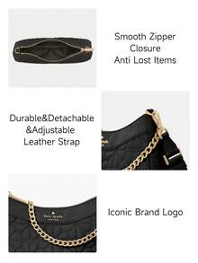 Kate Spade Bolso de hombro acolchado tipo plumón, ligero, bolso cruzado tipo hobo para mujer, bolso de mano, cartera con dos correas