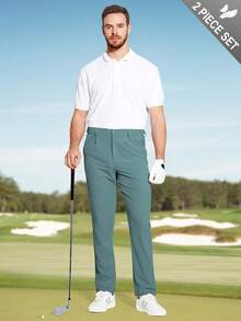 2 Piece Set Men's 31" Golf Pants Lightweight Straight Fit Stretch Dress Pants With 5 Pockets, Quick Dry & Waterproof For Work & Casual Wear