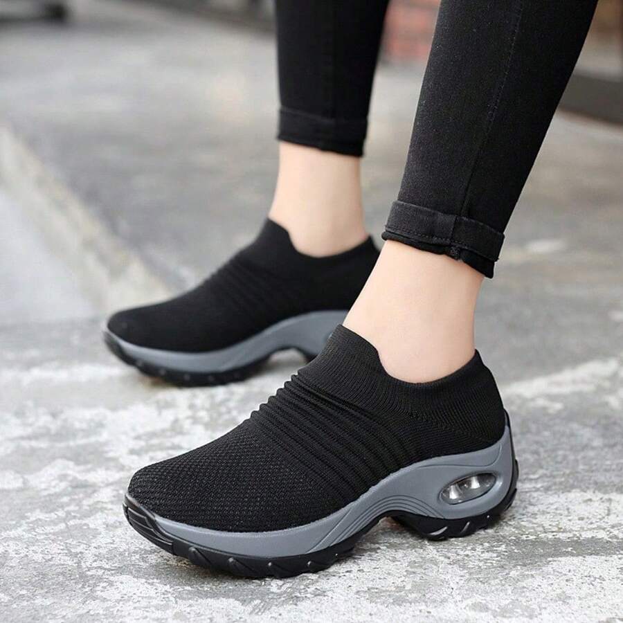 SOSENFER Women's Lightweight Breathable Mesh Sneakers With Air Cushion Support, Comfortable Soft Sole Casual Shoes For All-Day Wear, Gray