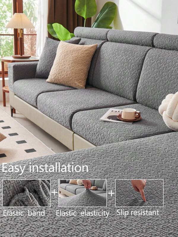 1pc Stretchy Sofa Cover, Non-Slip Full Cover Sofa Seat Cushion, Suitable For All Seasons, Fabric Sofa Slipcover, Washable, Dustproof, Pet-Friendly, Home Decor, Fits For Bedroom, Office, Living Room, L-Shaped Sofa, 1/2/3/4 Seat Couch Protector