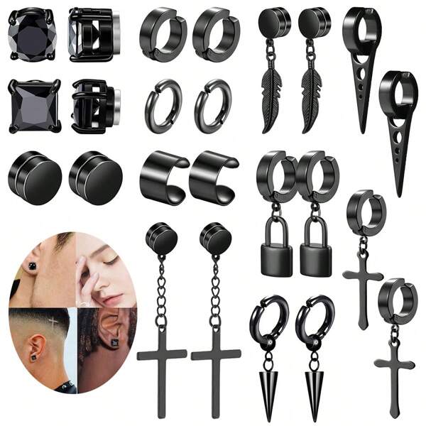 24 piezas Elegantes y sencillos clips magnéticos para la oreja de acero inoxidable para hombres y mujeres, aptos para uso diario o de fiesta, se pueden regalar como regalos de cumpleaños a familiares y amigos
