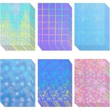 36 Sheets A4 Holographic Paper Sticker Transparent Waterproof Self Adhesive Film 11.X 8.3 Inches (Gem,, Colorful,) - 線條,格子,煙火,齒輪,花,五角星 - 查看 1