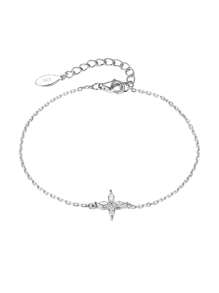 1 Stück minimalistisches, elegantes 925er Sterlingsilber Armband mit Klee-Vierblatt und künstlichem Zirkonia-Einlagen - ideal für den täglichen Gebrauch, Bankette und Hochzeiten, perfektes Schmuckgeschenk für Geburtstag, Thanksgiving und Jahrestag