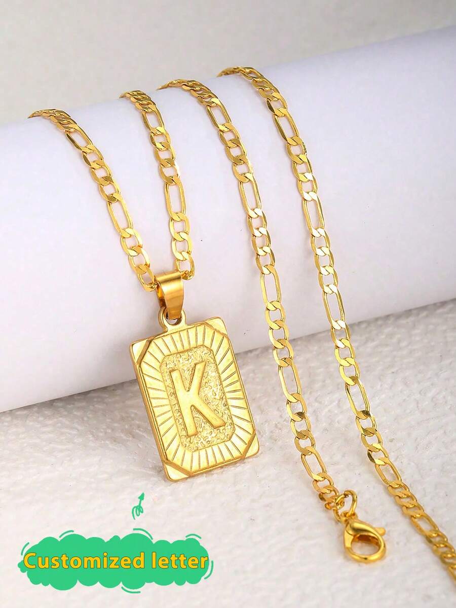 1 pieza Collar con colgante de letra inicial de moda A-Z, collar personalizado con nombre de alfabeto, adecuado para la vida diaria de los niños, festivales, joyería, bodas, accesorios de regalo para fiestas - Multicolor - Ver 1