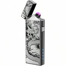Electric USB Rechargeable Lighter Windproof Plasma Dual Arc Lighter With LED Battery Indication Flameless Cool Lighters Gifts For Men Fathers Husband Black Dragon - 黑龍 - 查看 1