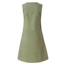 Vestido Longo Simples Sem Mangas de gola V para com colete, vestidos soltos sem mangas retrô de verão - Verde - Visão 9