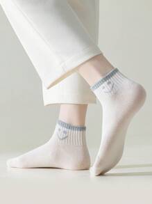 7 Pairs Of Women's Socks, Solid Color Striped Ribbed Mesh Versatile Women's Short Socks Ankle Socks, Daily Casual Wear