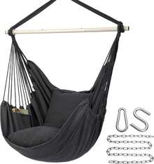 Y- Stop Hammock Chair Hanging Rope Swing Chair, Max 500 Lbs, 2 Seat Cushions Included, Removable Steel Spreader Bar With Anti-Slip Rings, Hardware Kit-For Indoor Or Outdoor(Dark Grey) - Light Grey - View 9