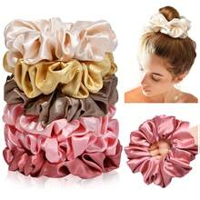 Large Silk Satin Scrunchies For Women Big Scrunchies Jumbo Satin Hair Ties Oversized Hair Scrunchies For Thick Curly Hair Pack Of 6 (Pink,Champagne,Ivory,Gold) - 香檳色 - 查看 1