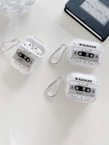复古音乐磁带蓝牙耳机盒，WALKMAN Element耳机盒，Y2K风格，透明耳机盒，带1个耳机盒挂钩，兼容耳机