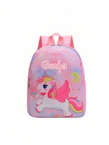 Customized Backpack With Personal Name Print, Multi-Pocket Design, Mermaid And Unicorn Prints, Back To School - Text 2 Stroke - View 14