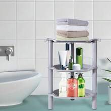 3 Tier Shower Caddy Corner,Plastic Shower Shelf Organizer For Inside Bathroom, Bathtub, Shower Pan, 13.5 X 10 X 26 Inches,Grey(Round Slot Grey 3 Tier) - Grey - View 7