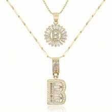 Dainty Bubble Initials Balloon Letter Necklace Set For Women Double-Layer Rock Initials Letter Necklace Set Synthetic Cubic Zirconia Micro-Inlaid Crown Letter Diy English