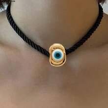 2025 Boho Thick Rope Exaggerated Necklace Plump Peach Green Evil Eye Pendant Necklace For Women New Jewelry Accessories Collar