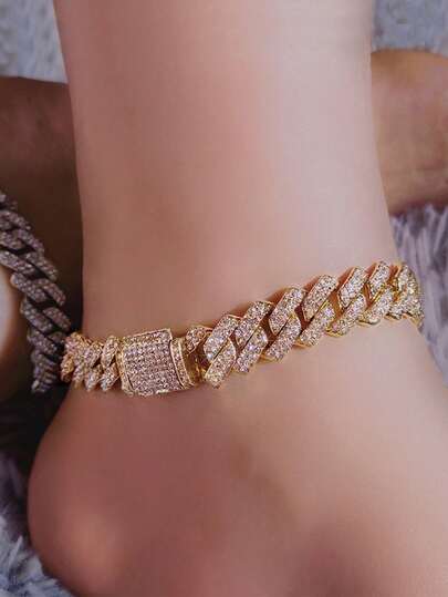 时尚闪亮密镶水钻爪镶链手链 男女款嘻哈冰晶粗链手链 全新珠宝