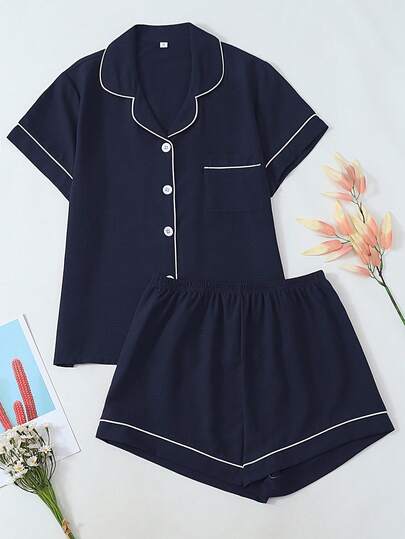 2pcs Women Casual Short Sleeve Top And Shorts Pajamas Set, Solid Color Comfortable Loungewear Suitable For Home & Outdoor, Spring/Summer